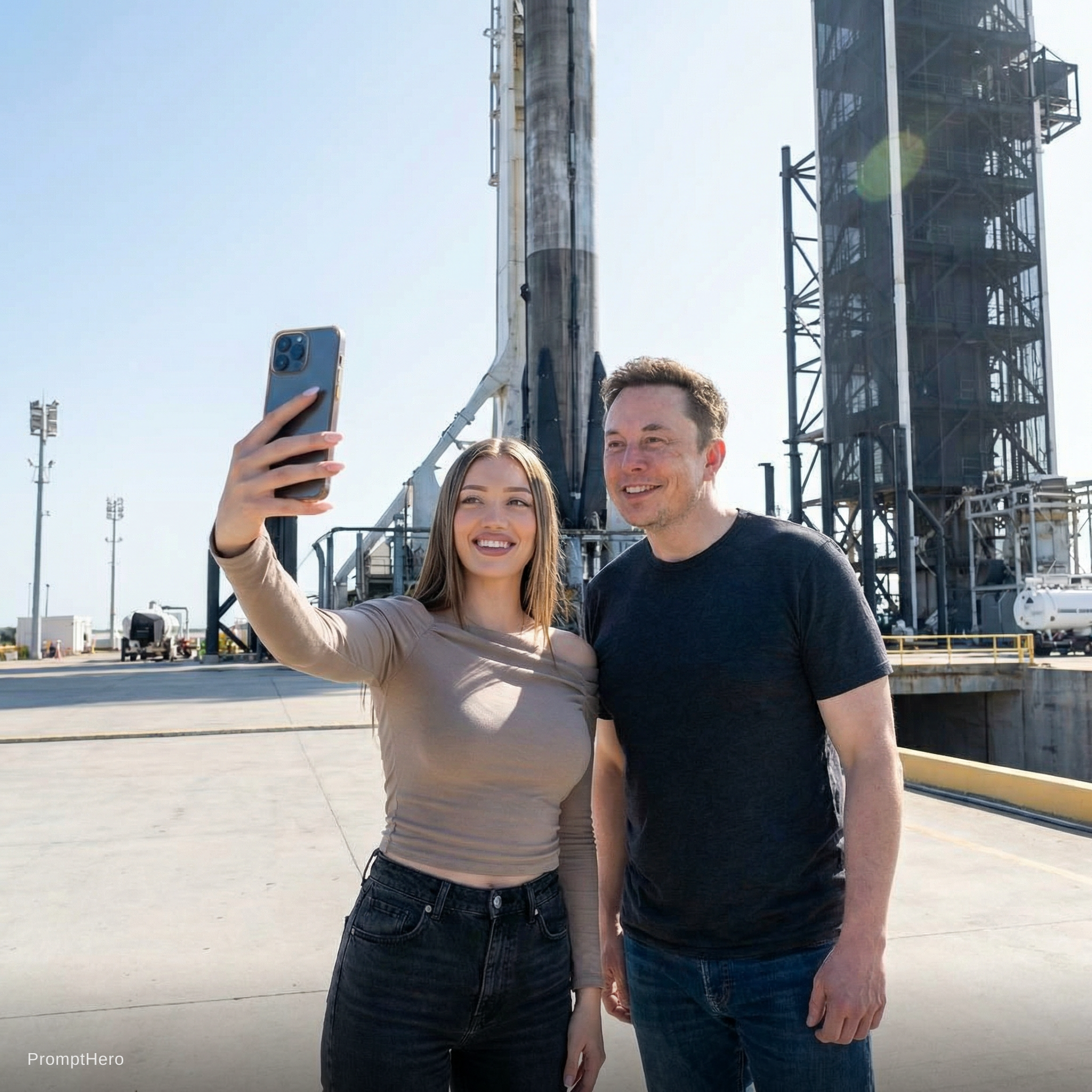 nano banana nano banana pro with elon musk in front of a spacex rocket professional setting full bod