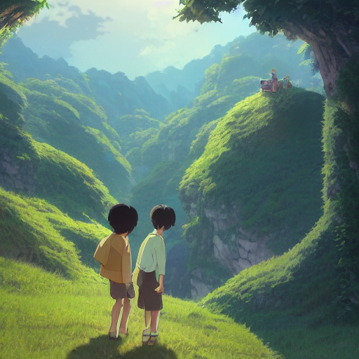 stable diffusion 15 a highly detailed matte painting of a young boy and girl at the bottom of a huge