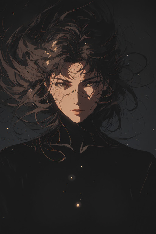 rtro2,n3st, high quality, highres, absurdres, 8k, ultra detailed, very awa, newest, masterpiece,anime coloring
1girl, floating hair, gentle expression, 
hard light, strong shadow, dark, subtle shading, dappled light, long shadow, rim light, front particles,