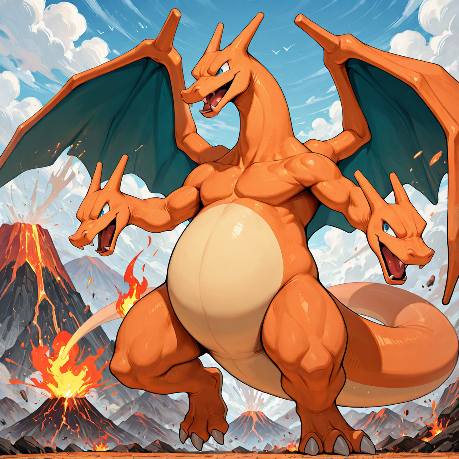 1boy, solo, charizard, volcano, best quality, amazing quality, 