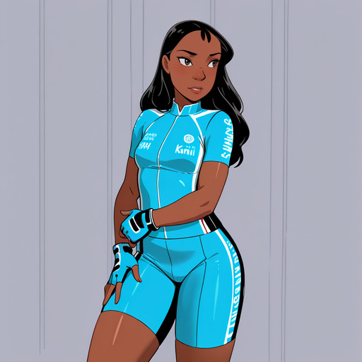<lora:NaniL&S_illustrious_v1:1> NaniL&S,  very dark skin,  1girl,  dark-skinned female, black hair, long hair, small breasts, cowboy shot,  <lora:cycling-uniform-illustriousxl-lora-nochekaiser:1> cycling uniform, bike jersey, bike shorts, biker clothes, fingerless gloves, gloves, short sleeves,
