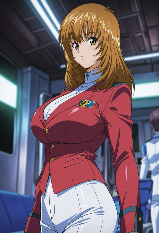   smooth skin, highly detailed, blurry background,, 
  volumetric lighting, ,hgraphi, shiny skin,shiny,,  anime coloring, (cirima:0.7)
1girl, ,         
huge breasts, 
looking at viewer,   
akizukiaoi, brown eyes, brown hair,    long hair,   uniform, red jacket, white suit, 