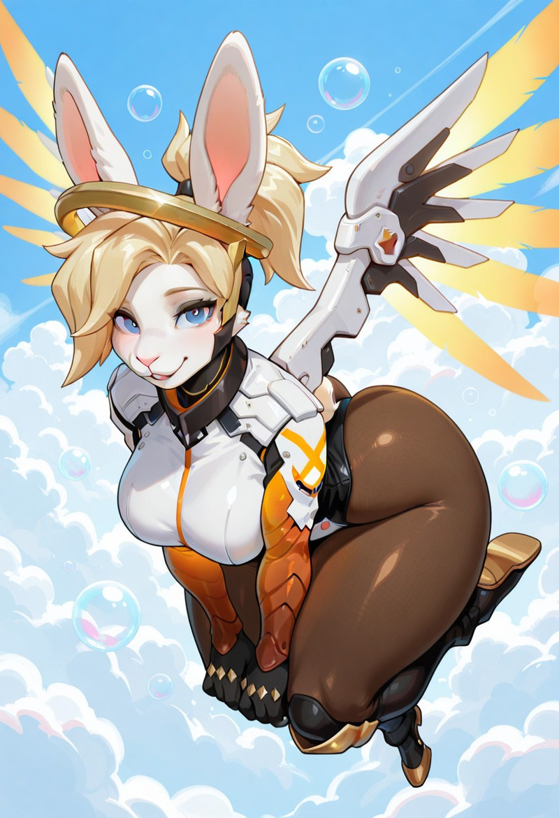 masterpiece, best quality, amazing quality,Mercy,blonde hair,blue eyes,mechanical wings,mechanical halo,high p