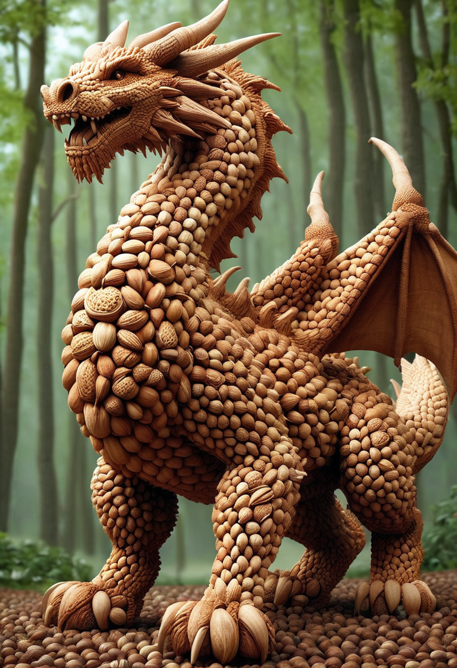 <lora:NutsNutsStyleXL:1>,masterpiece,great quality,great anatomy,great pixels,great color,
nutstylesnut,
dragon made of nuts,big arms,big legs,tails,horns,
standing on the ground,