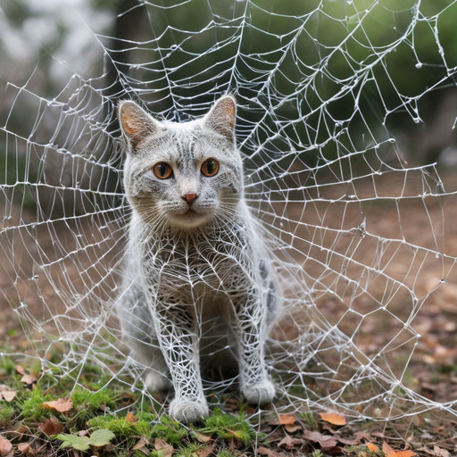 ( cat made of SpiderWeb:1.2), (no humans), SpiderWeb,
outdoor, scenery, blurred background, bokeh,
 <lora:allcobwebby:1>