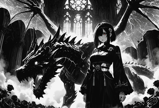 asterpiece, maria_rose:0.3, kaeranu_kaeru:0.3, waterring:0.3, sciamano:0.5,
1girl, glowing neon, cyberpunk, general, black and white monochrome, 
vibrant prism fog obi, vibrant smoke dragon vein collapse, gothic iron sorrow, gothic rose cathedral, surrealism