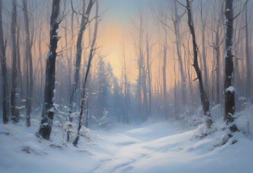 masterpiece, lazypos, best quality, amazing quality, highres, very detailed, very aesthetic, (landscape1.4), perfect image. a snow covered forest at twilight, "Cinematic" art style.