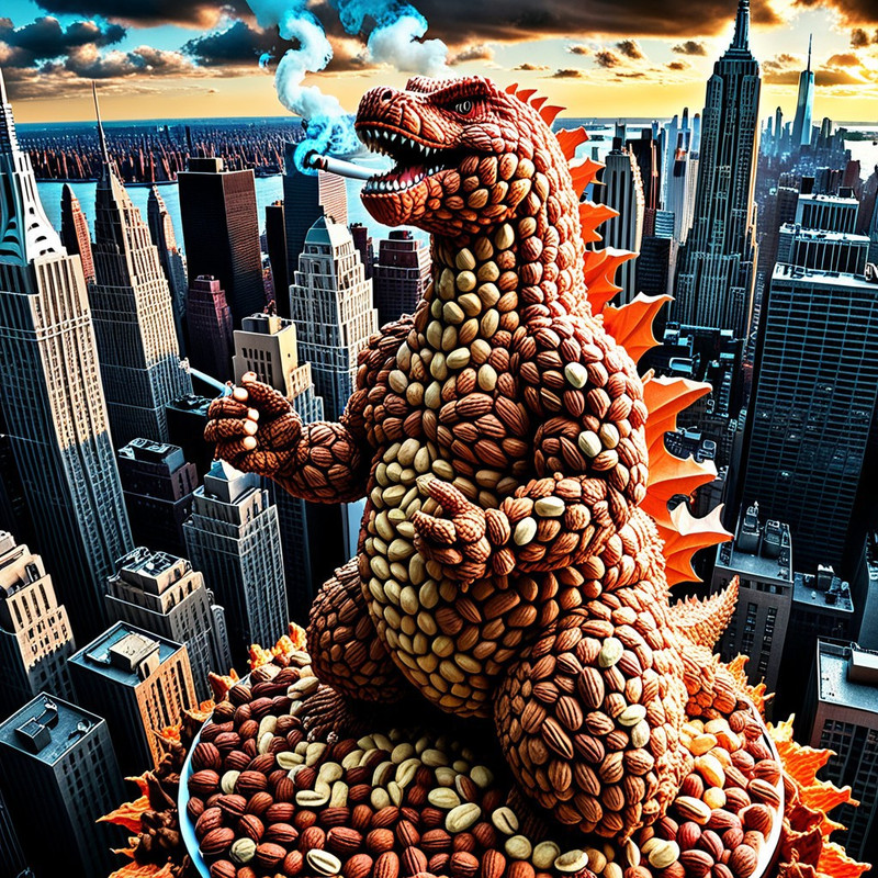very colorful, nutstylesnut style, nutstylesnut World Morph theme, New York City made of nuts, 8k, Ultra close