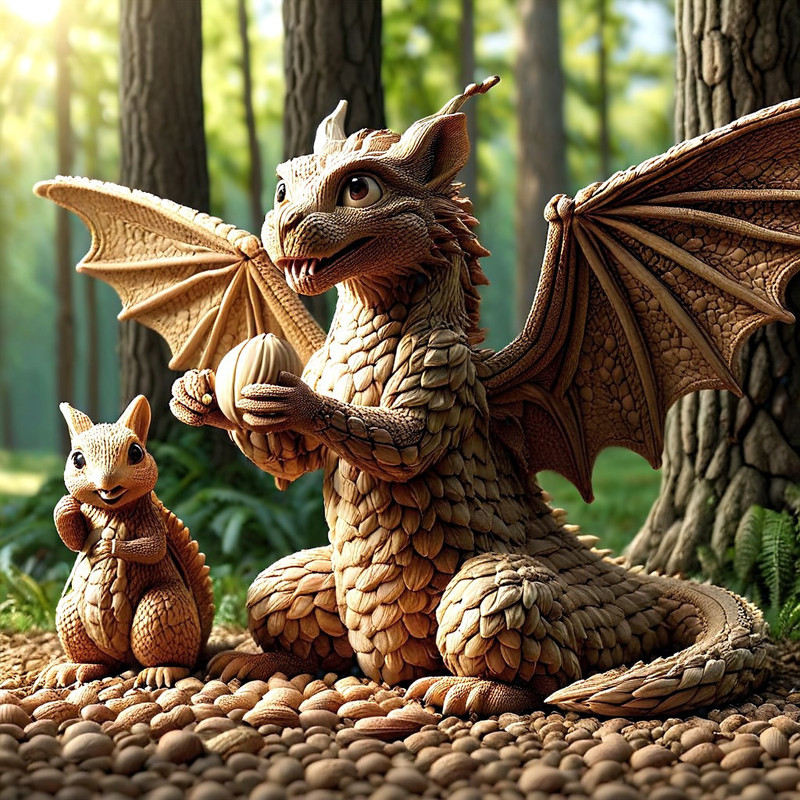 (masterpiece, best quality, ultra-detailed:1.2), (nutsnuts style:1.2), 1dragon, 1squirrel, comedy gag, funny i