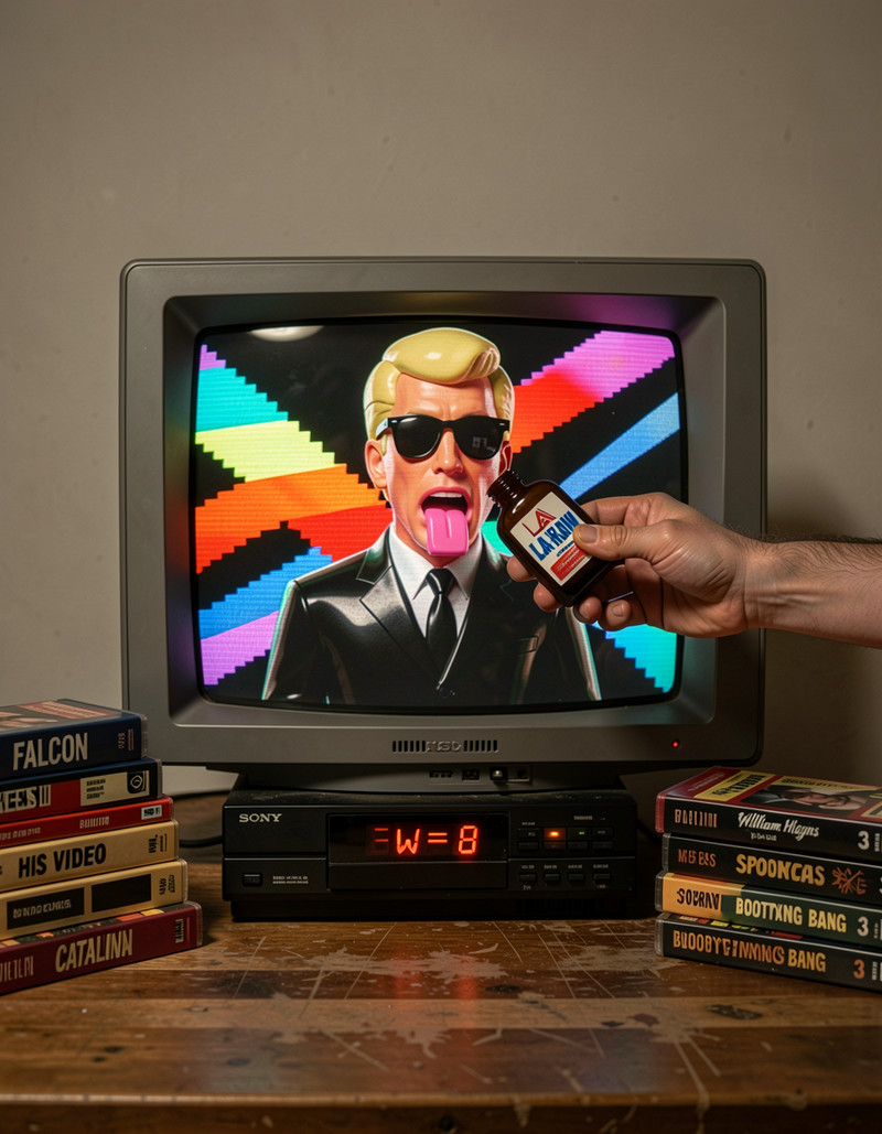 This slightly distressed 1980s era photograph a medium close-up shot of a retro television setup, captured fro
