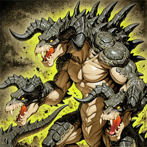 solo, 1boy, deathclaw, traditional media, head hands