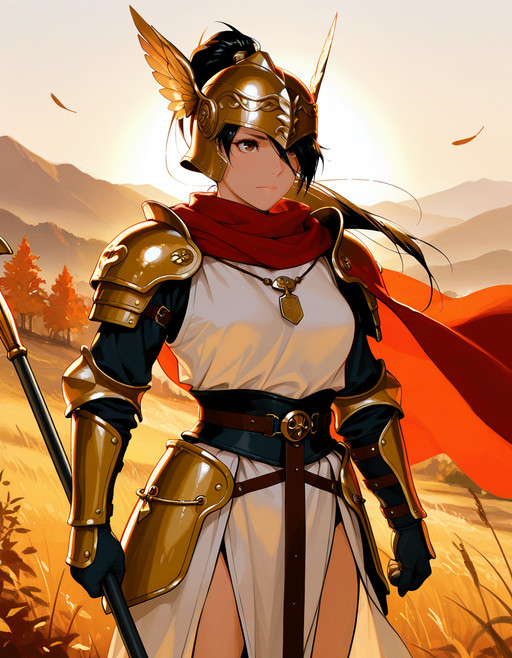 <lora:Utility_-_Detail_Enhancer_by_BSS_v3:0.75>, <lora:Utility_-_Visual_Enhancer_by_BSS:0.75>, <lora:Artist_Style_-_Laserflip_aka_Rosaline_ILXL:0.25>, pklaserflip, <lora:Artist_Style_-_Light_Color_ILXL:0.25>, line style, colored sketch, traditional media, sketch, <lora:Artist_Style_-_RDJlock_ILXL:0.25>, rdjlock, <lora:Artist_Style_-_REDUM_by_Vixon_ILXL:0.25>, redum, (masterpiece, very aesthetic, very awa, newest, ultra-detailed, detailed textures, best quality, absurdres, 8k, correct anatomy:1), <lora:Character_-_Momiji_from_DoA_ILXL:0.7>,long hair,black hair,high ponytail,brown eyes,medium breasts,asymmetrical hair,loose hair strand,hair between eyes,parted bangs,hair over one eye,<lora:Utility_-_Race_and_Ethnicity_Helper_ILXL_v3.3:0.3>,asian_japanese,,
1girl,fantasy female warrior,valkyrie,ancient armor,golden ornate helmet,winged helmet,intricate engravings,bronze pauldrons,gauntlets,leather bracers,white tunic,layered fabric,tattered red cape,scarf ,mountainous landscape,misty valley,rocky cliffs,autumn trees,foggy atmosphere,ethereal lighting,cinematic composition,cowboy shot,standing tall,heroic pose,golden hour lighting,soft sunlight,dramatic shadows,warm earth tones,bronze and gold accents,muted natural colors,atmospheric haze,loose hair,holding polearm,floating cape,wind,looking up,falling feathers,, detailed_hand, elegant_fingers, exactly 5 fingers, thumb