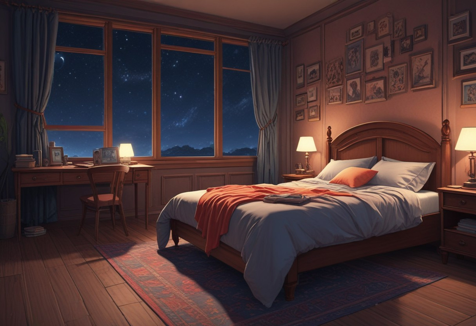 Safe for work,PG:(Perfect beautiful"My bed!" perfect beautiful night(0.9))score_9, score_8_up, score_7_up, score_6_up, Masterpiece, source_anime screenshot, 1 girl, vivid colors, full color, shiny and glossy, anime style, high-res, beautiful aesthetic, , high-quality, vibrant, award-winning, professional,(chibi anime style.Anime coloring.(0.9)) My cozy bed for a good night's sleep.Cozy,cute,chibi,A cozy room with a cozy bed,comfortble,plushies,etc