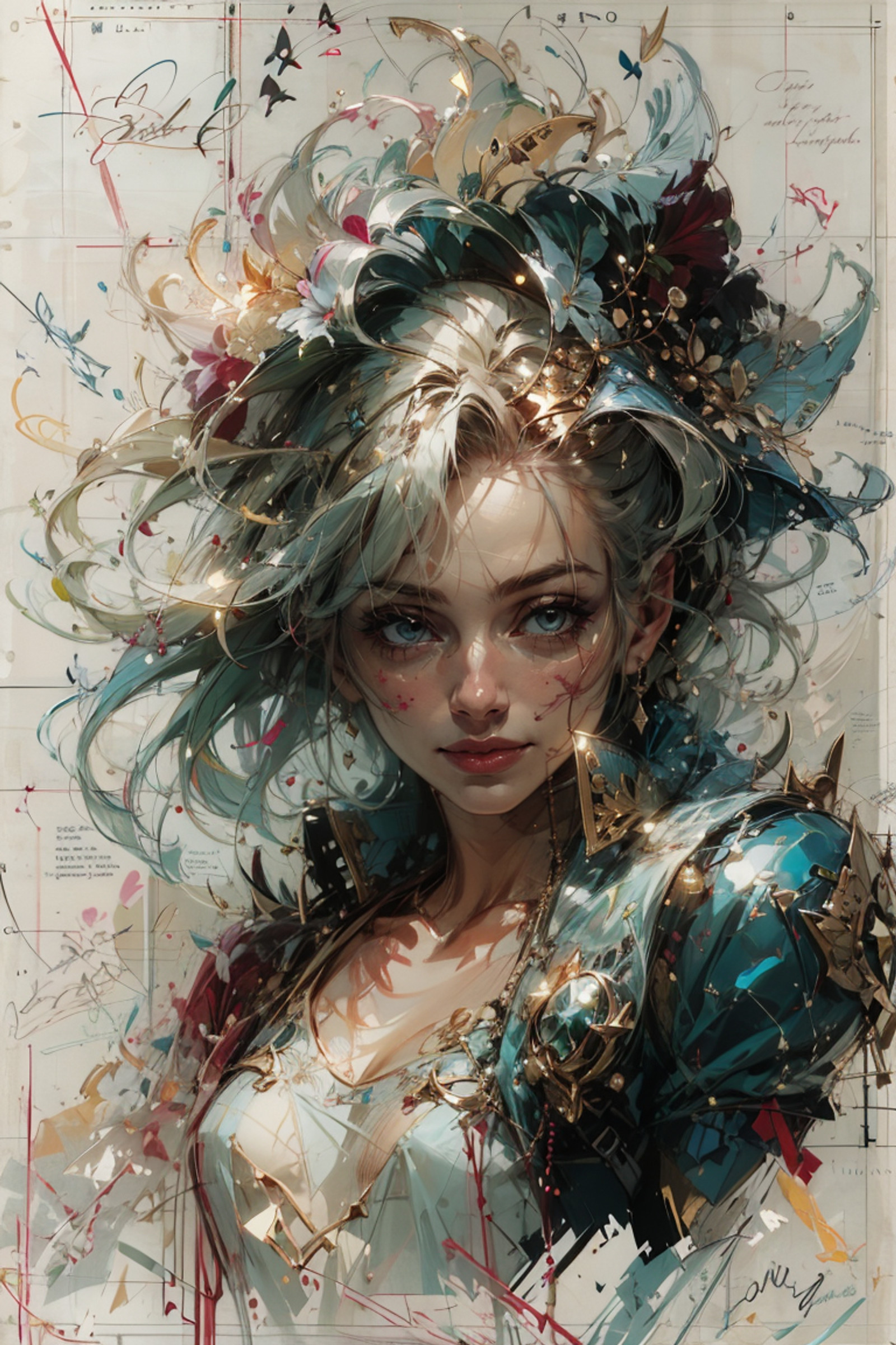 1girl, <lora:artisandraftstyle-v3rsefx-v1:1> adstyle, sketch, scenery, white background, english text, signature,