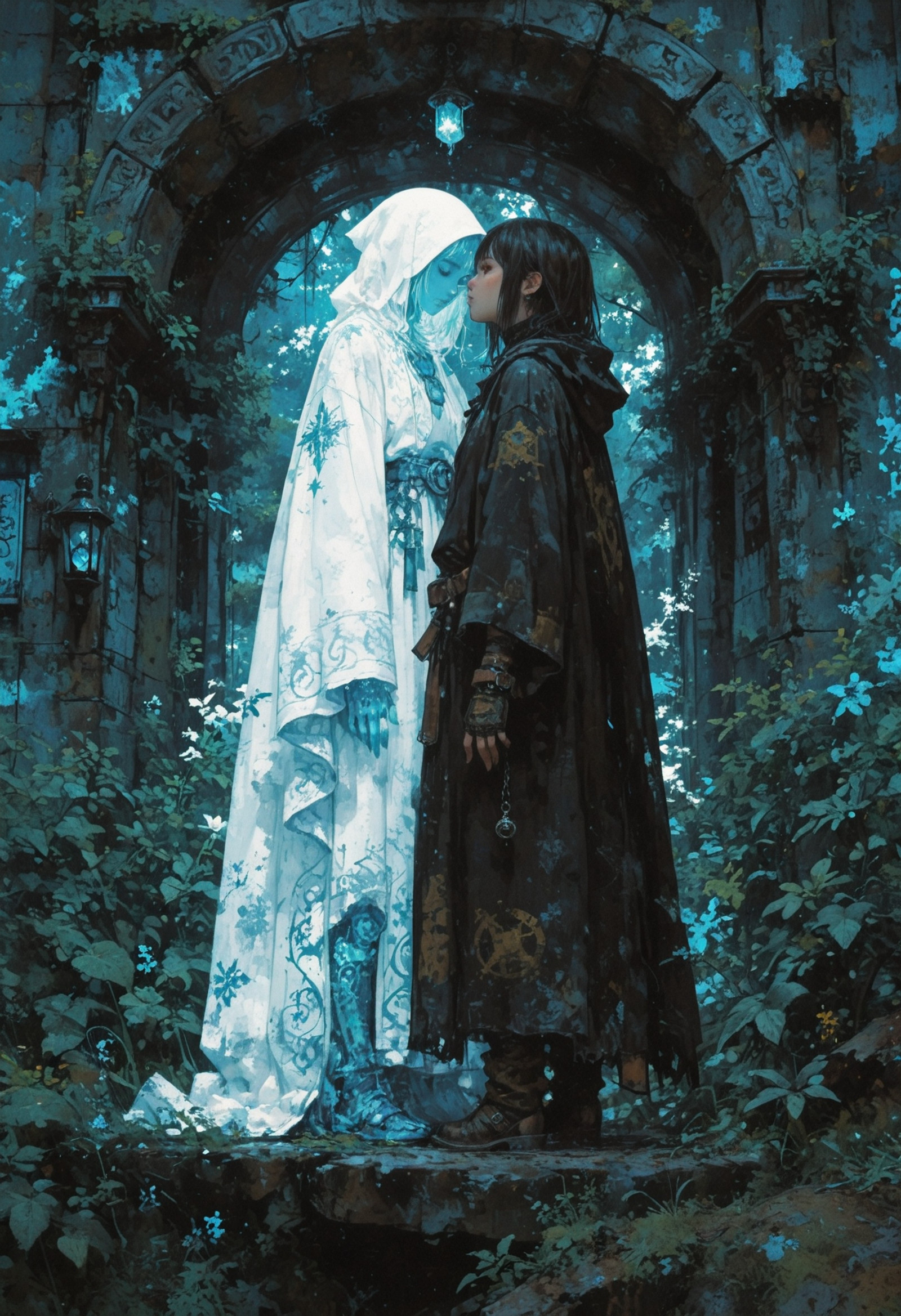 ultra-HD, 8K, ultra detailed, conceptual art, masterpiece, best quality, amazing quality, newest, absurdres, highres, masterwork, detailed, high detail, very aesthetic, great atmosphere, amazing ambience, perfect composition, sharp focus, dramatic lighting, intricate, dynamic, rich color, (white theme), scenery, ((assassin)), 1girl, blue hair, full body, from rear, (onikobe rin:mossacannibalis:0.9), (asteroid ill:chigusa minori:0.7), (bigrbear:dandon fuga:0.4), (morino hon:eroe:0.85), BurstDaal, usnr, pvnk1_illu, complex, exquisite presented, highly enhanced, professional awesome, expressive, wonderful, marvelous, symmetry, beautiful, passionate, cinematic, stunning, gorgeous, creative, epic, scenic, thought, fancy, inspiring, lovely, enchanted, magical, surreal, intense, loving, pure, inspired, vibrant, illuminated, light, glowing