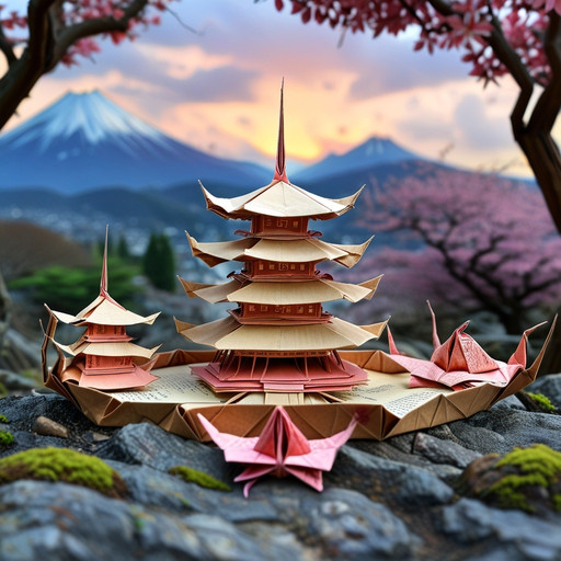 Prompt: (Unfazed origami style - XL SDXL v2.0) intricate image, fantastic small origami paper folded Japanese temple in origami art style, background fairy tail landscape of an unknown enchanted land. world made of origami, origami art, origami style, Japanese paper folded art, mystic, marvelous, fantasy, highly detailed, sharp focus, colorful, vibrant colors, best quality, high resolution, cozy outdoor lighting, 8K.
