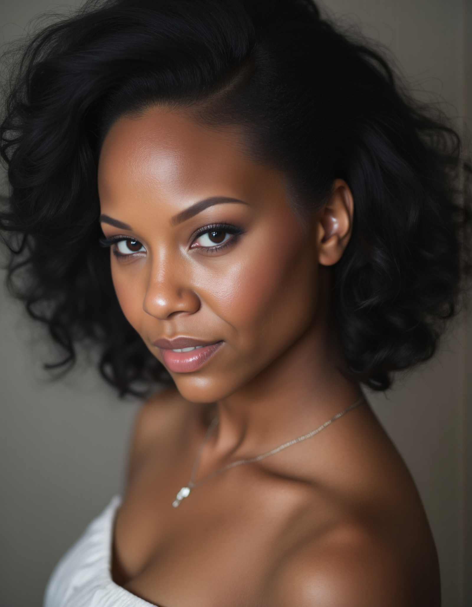 "Breathtaking over the shoulder shot photography of a USvirginIslands woman looking at viewer, necklace, looking over shoulders, eyelashes, fine hair detail, entire hairstyle visible, perfect eyes with iris pattern, sensual lips, nose, (perfectly sharp:1.3), realistic textures, (deep focus, focus on background:1.5), 8k uhd, dslr, ultra high quality image, film grain, Fujifilm XT3 <lora:USvirginIslands:1>"