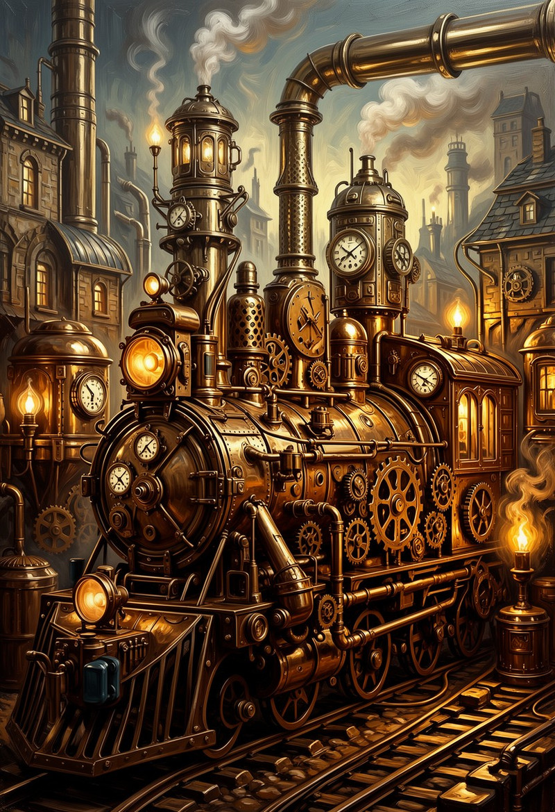 painterly digital painting, (Retro-futurism art style:1.2) (Steampunk art style:1.6)  high gloss, beautiful, ,