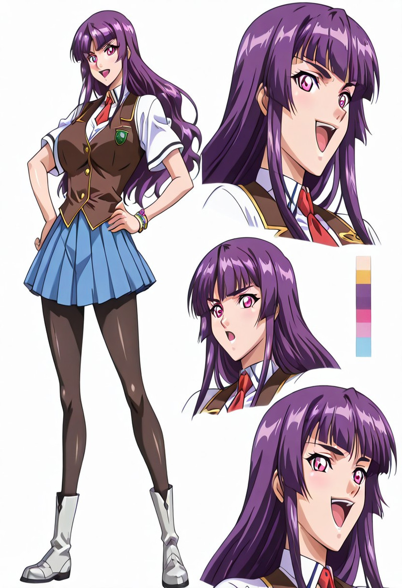 retro anime ,taimaninill, kuroinu, sysdeep_bbstyle, CharacterDesignIllustrious, reference sheet, simple white 