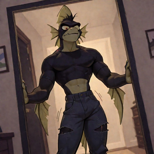 score_9, score_8_up, score_7_up, score_6_up, Best quality, high res, absurd res, ultra detailed, extremely detailed, absurdly detailed, insanely detailed, high resolution, wolfanine, depth of field, perfect background, detailed background, bedroom, warm lighting, dim lighting, night, gay, male, males only,black and white,sketch,traditional media,skeart BREAK Gill, fish, moorish idol, black, white and yellow banding skin, Mahogany Eyes, scars in face, long snout, fish tail, anthro, perfect face, handsome face, perfect anatomy, bara, muscular, lean, extremely tall, long legs, long arms, trim waist, tiny waist, slim waist, extremely narrow waist, standing, ripped jeans, contrapposto, standing in doorway, looking at viewer, seductive, motion lines      BREAK  Expressiveh, Dynamic positions, dynamic angle, dutch angle, Masterpiece, traditional, Excellent quality, clear, professional lighting, beautiful lighting,ScribbleRay