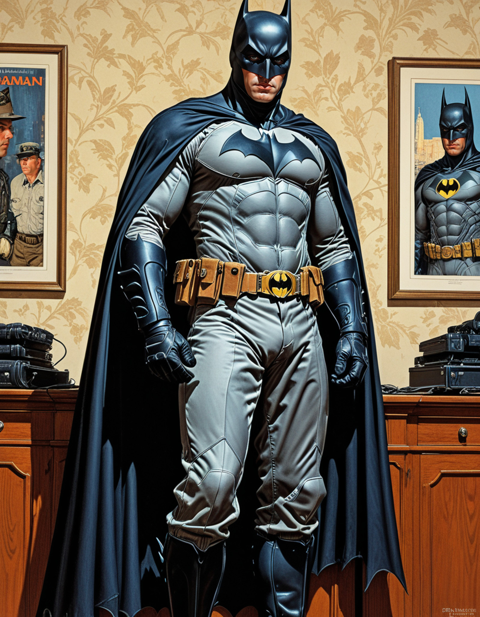 Batman wearing ACU pants illustrated by Norman Rockwell and Robert McGinnis, Smooth Quality, ArsMJStyle, Colored pencil hyperdetailed realism , <lora:clear:1>, <lora:FF.101.juggernautXL_version6Rundiffusion.LORA:0.7>, <lora:Hyperdetailed_Colored_Pencil:0.6>, <lora:SDXLDetailer:1>,