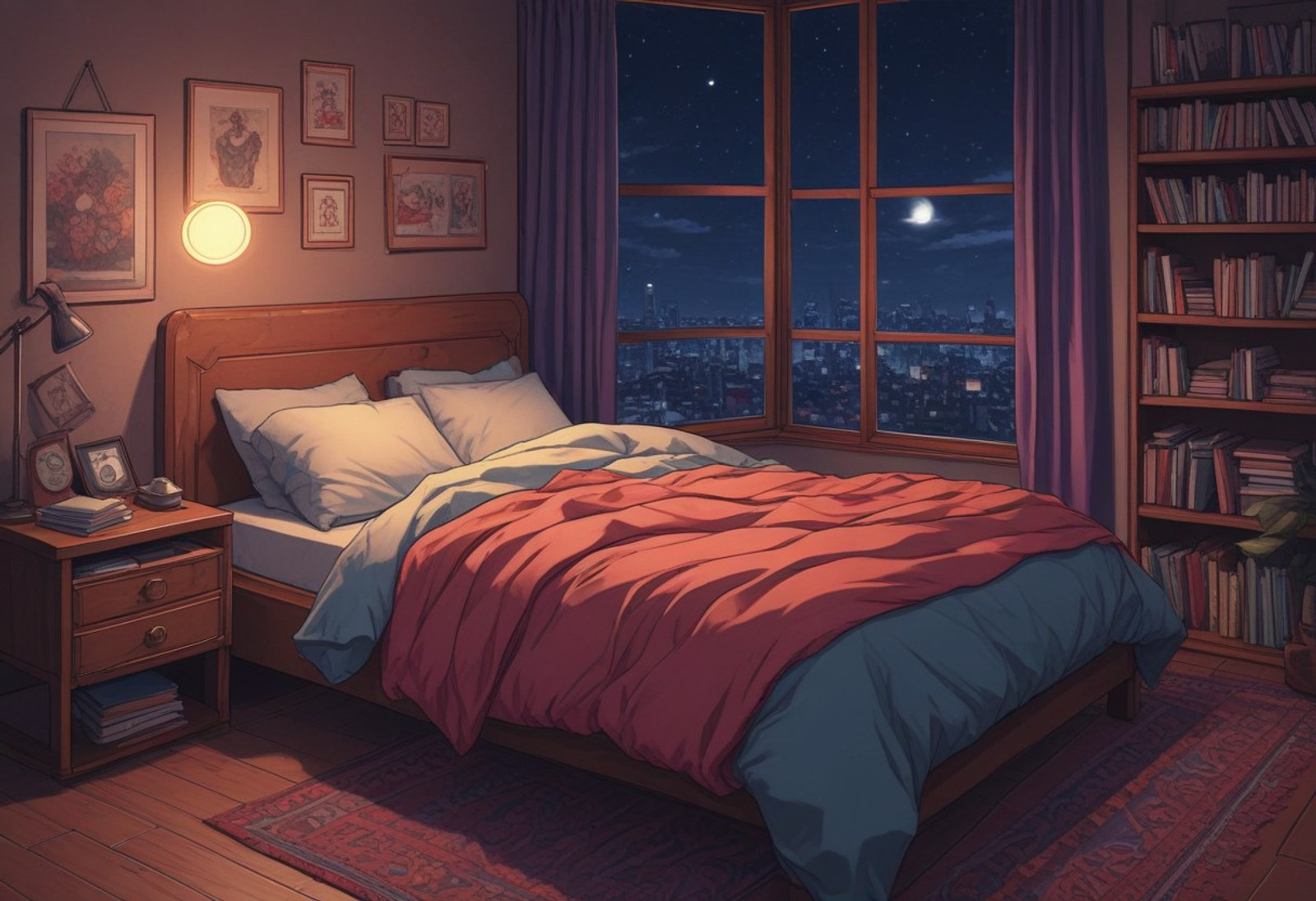 Safe for work,PG:(Perfect beautiful"My bed!" perfect beautiful night(0.9))score_9, score_8_up, score_7_up, score_6_up, Masterpiece, source_anime screenshot, 1 girl, vivid colors, full color, shiny and glossy, anime style, high-res, beautiful aesthetic, , high-quality, vibrant, award-winning, professional,(chibi anime style.Anime coloring.(0.9)) My cozy bed for a good night's sleep.Cozy,cute,chibi,A cozy room with a cozy bed,comfortble,plushies,etc
