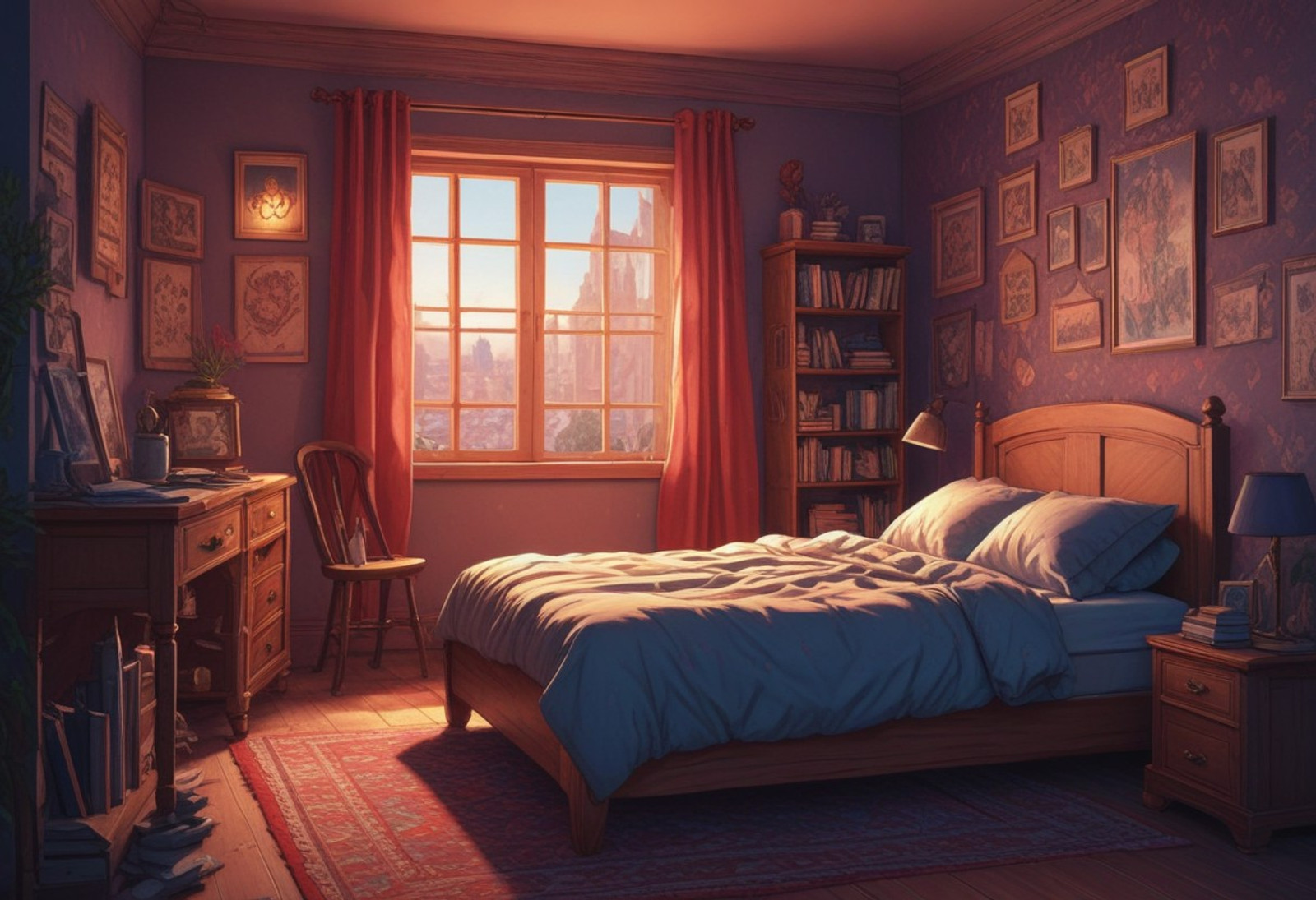 Safe for work,PG:(Perfect beautiful"My bed!" perfect beautiful night(0.9))score_9, score_8_up, score_7_up, score_6_up, Masterpiece, source_anime screenshot, 1 girl, vivid colors, full color, shiny and glossy, anime style, high-res, beautiful aesthetic, , high-quality, vibrant, award-winning, professional,(chibi anime style.Anime coloring.(0.9)) My cozy bed for a good night's sleep.Cozy,cute,chibi,A cozy room with a cozy bed,comfortble,plushies,etc