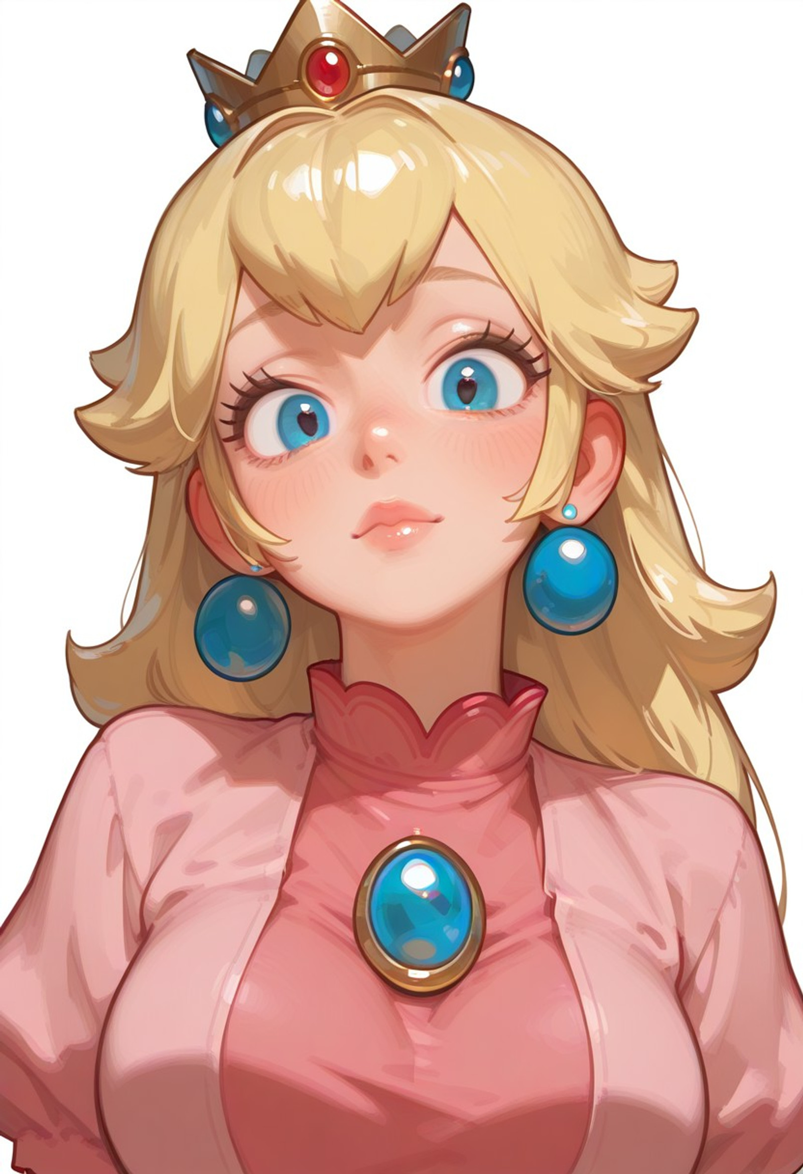 dynamic view, wide angle, score_9, score_8_up, score_7_up, 1girl ,mature woman,solo,looking at viewer,  princess peach, Aromasensei:0:6,  Blank background , masterpiece, best quality, icjournals, masterpiece, best quality, amazing quality, 8K,, (incase:0.6), dchk, pink crop top , upper body,