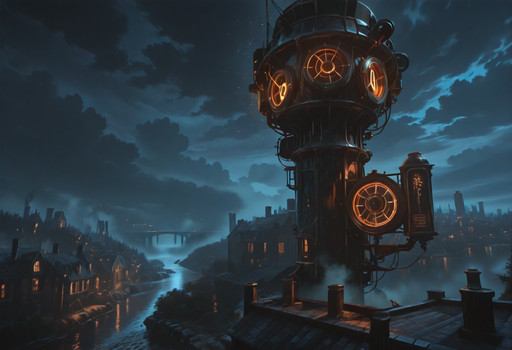 BREAK: very awa, aesthetically pleasing, masterpiece, best quality, high contrast, Clean Composition, dynamic lighting, exterior, vivid colors, photographic realism, dark picture, 
rooftop view, atmospheric haze, smog, fog, nature, dreary, gritty, night, overcast, 
BREAK:
<lora:DisBac_(Background)_(Illustrious)_(AD):1.25> DisBac, steampunk, city,  <lora:BSS_Visual Enhancer Slider:0.85>, <lora:Dramatic Lighting Slider:4>, <lora:AddMicroDetails_Illustrious:0.6> addmicrodetails, <lora:Modern_anime_render:0.15>,
n'ei, chiaroscuro, very awe, aesthetically pleasing, masterpiece, best quality, absurd details, dutch angle, wide shot, no humans,
river, sea, brick buildings, industry, steampunk style buildings, city, dramatic landscape, 
BREAK: lazypos,
