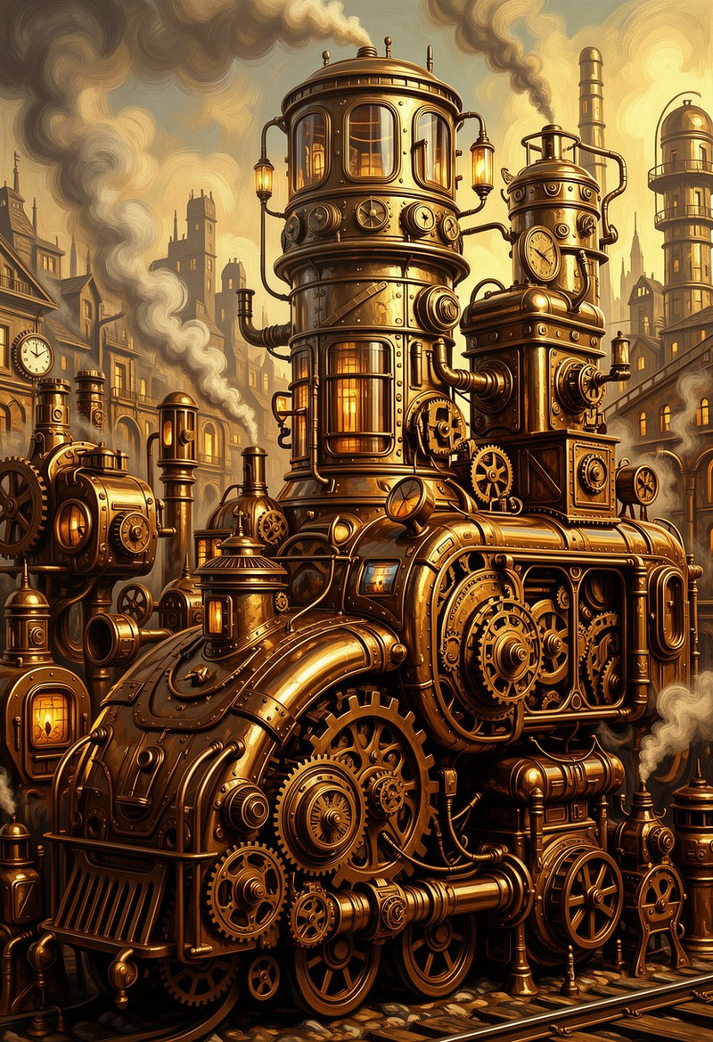 painterly digital painting, (Retro-futurism art style:1.2) (Steampunk art style:1.6)  high gloss, beautiful, ,