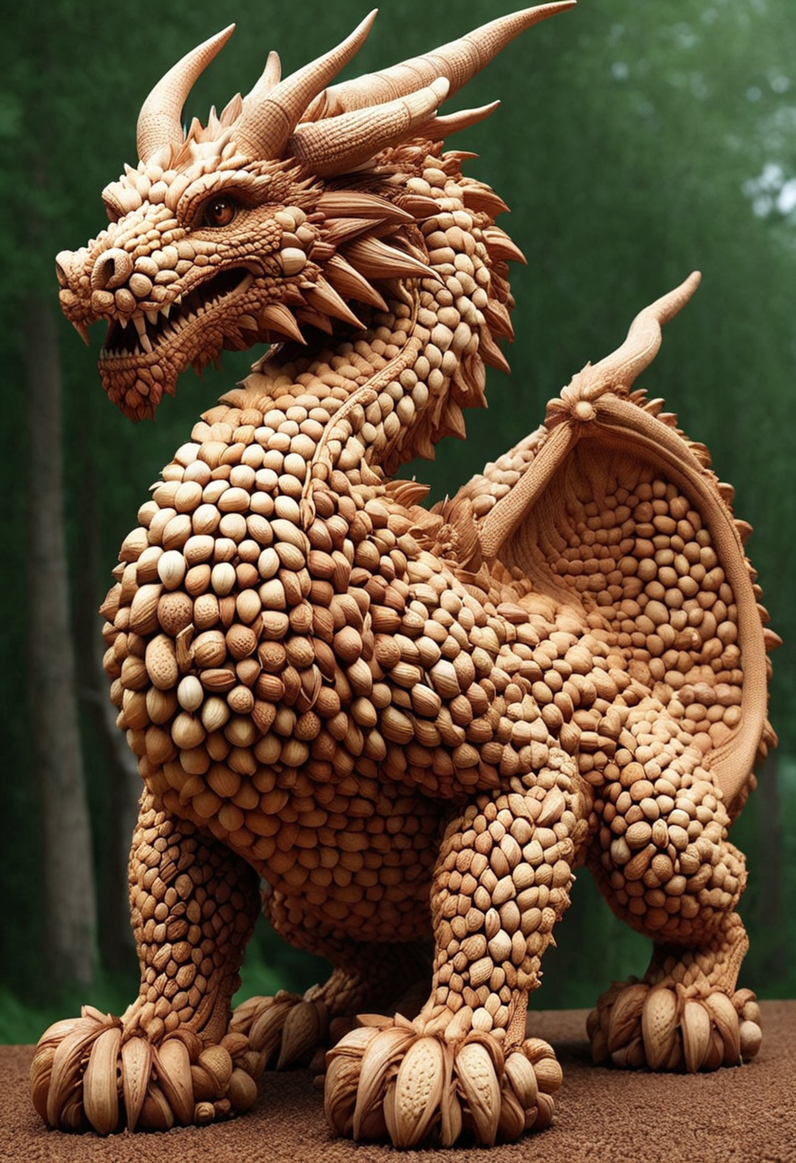 <lora:NutsNutsStyleXL:1>,masterpiece,great quality,great anatomy,great pixels,great color,
nutstylesnut,
dragon made of nuts,big arms,big legs,tails,horns,
standing on the ground,