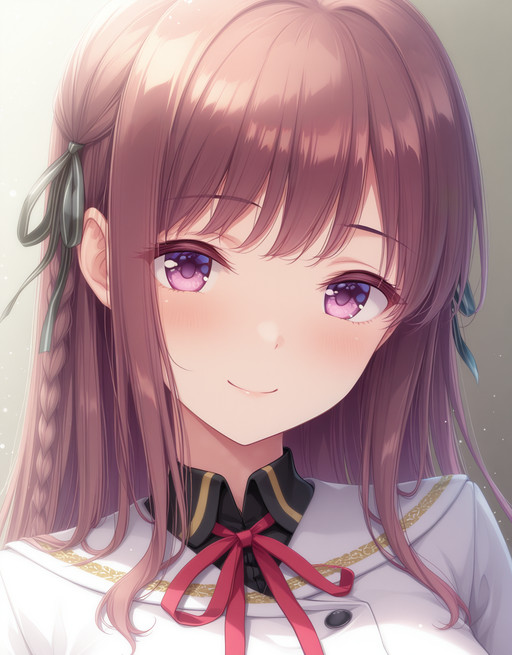 embedding:lazypos, particles, 1girl, portrait, Mizusawa Sayaka, brown hair, braid, hair ribbon, school uniform, white jacket, cropped jacket, neck ribbon, smile, looking at viewer
