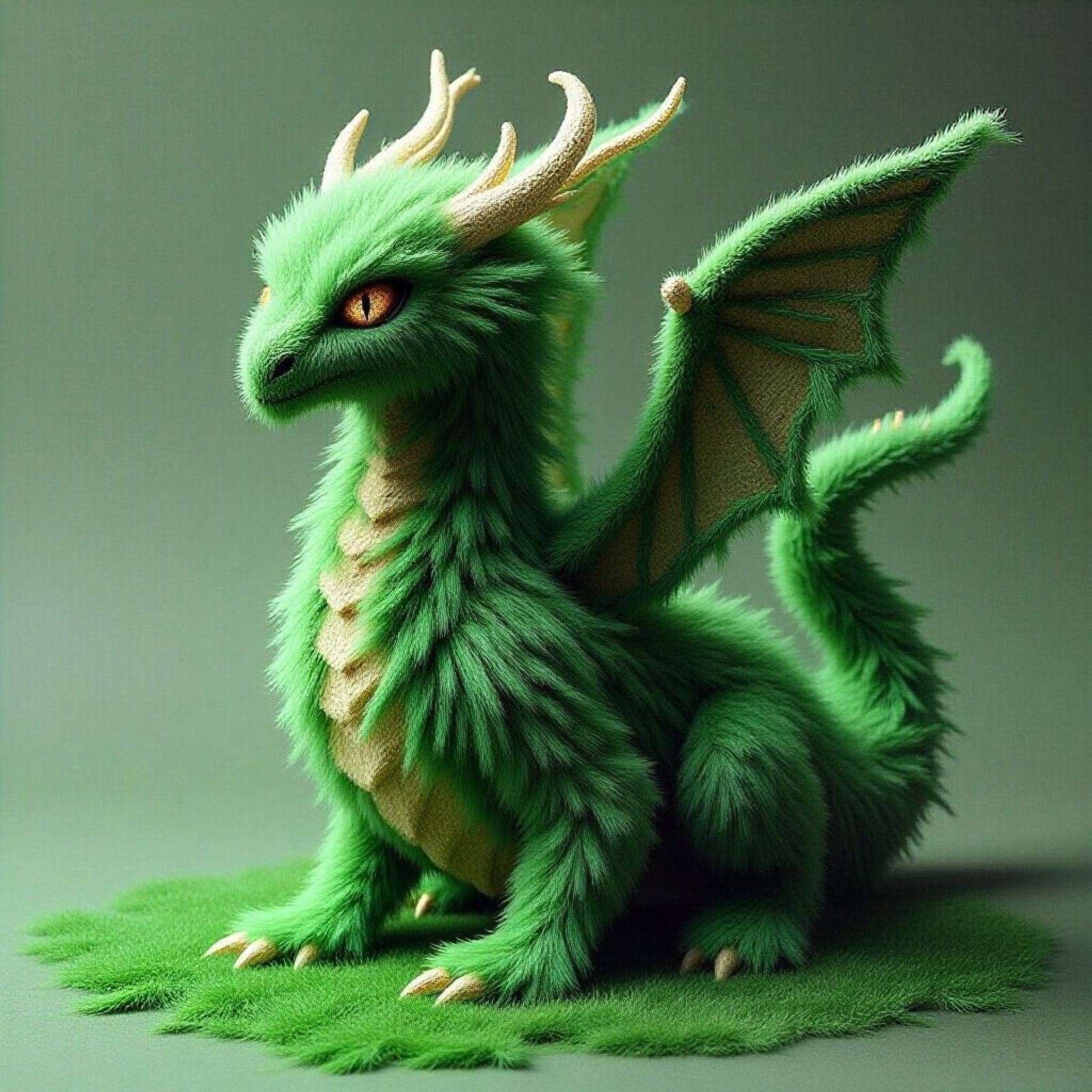 An dragon  made of green fur needles