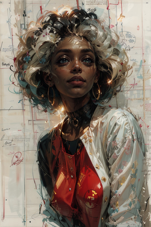 1girl, dark skin, <lora:artisandraftstyle-v3rsefx-v1:1> adstyle, sketch, scenery, white background, english text, signature,