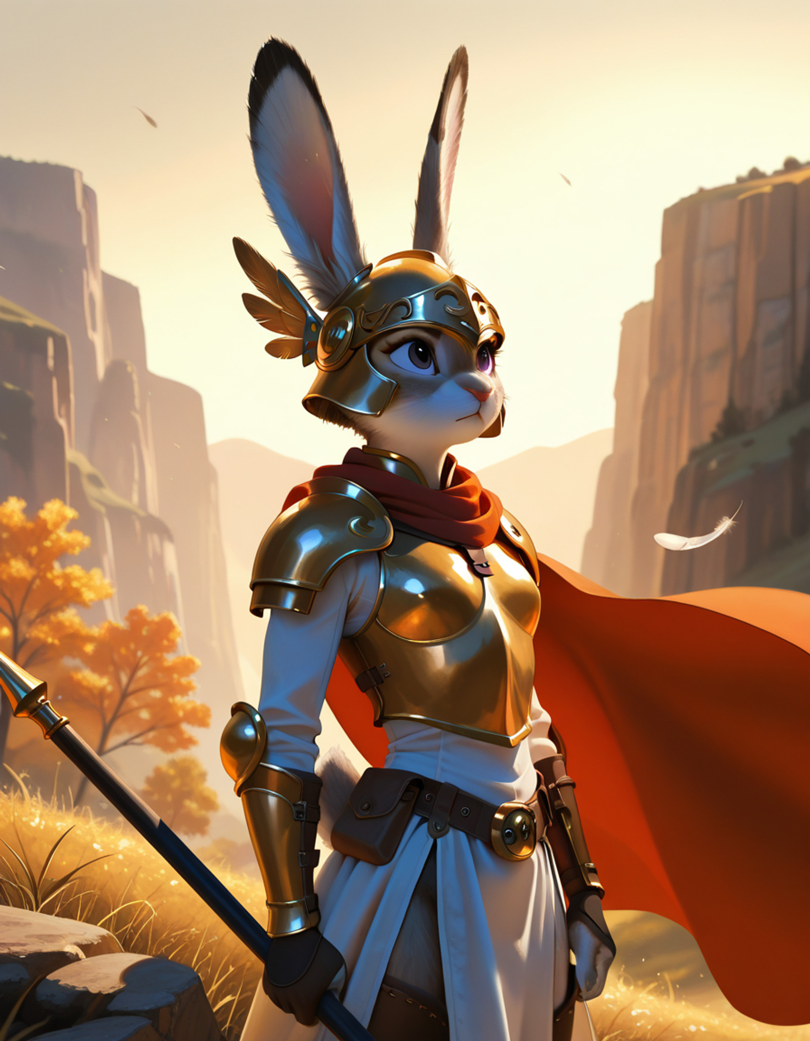 <lora:Utility_-_Detail_Enhancer_by_BSS_v3:0.75>, <lora:Utility_-_Visual_Enhancer_by_BSS:0.75>, <lora:Artist_Style_-_1o_O-o1_by_Tsuru_ILXL:0.25>, 1o_o-o1, <lora:Artist_Style_-_Hyperrealistic_ILXL:0.25>, hype4realistic, <lora:Artist_Style_-_Peter_Mohrbacher_by_Vixon_ILXL:0.25>, mohrbacher, <lora:Artist_Style_-_Style_by_Arcion_ILXL:0.25>, arctenox, (masterpiece, very aesthetic, very awa, newest, ultra-detailed, detailed textures, best quality, absurdres, 8k, correct anatomy:1), <lora:Character_-_Judy_Hopps_from_Zootopia_ILXL:0.7>,judyh112,purple eyes,rabbit girl,furry female,rabbit girl,short tail,grey fur,white fur,body fur,small breasts,,
1girl,fantasy female warrior,valkyrie,ancient armor,golden ornate helmet,winged helmet,intricate engravings,bronze pauldrons,gauntlets,leather bracers,white tunic,layered fabric,tattered red cape,scarf ,mountainous landscape,misty valley,rocky cliffs,autumn trees,foggy atmosphere,ethereal lighting,cinematic composition,cowboy shot,standing tall,heroic pose,golden hour lighting,soft sunlight,dramatic shadows,warm earth tones,bronze and gold accents,muted natural colors,atmospheric haze,loose hair,holding polearm,floating cape,wind,looking up,falling feathers,, detailed_hand, elegant_fingers,  exactly 5 fingers, thumb