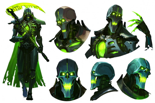 score_9,score_8,
masterpiece, best quality, newest, highres,
1boy, solo,
necron40k, green glow, metal skull, green eyes,
necron_weapon, holding scythe,
multiple expressions,
character design sketch,
profile,
happy,smile,sad,angry,expressionless,
frustrated,disgust,sleepy,
english text,
white background,simple background,reference sheet,multiple views,character design,