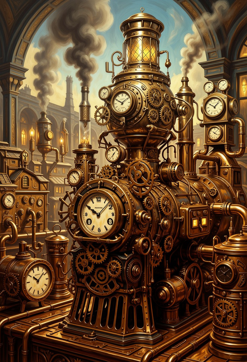 painterly digital painting, (Retro-futurism art style:1.2) (Steampunk art style:1.6)  high gloss, beautiful, ,