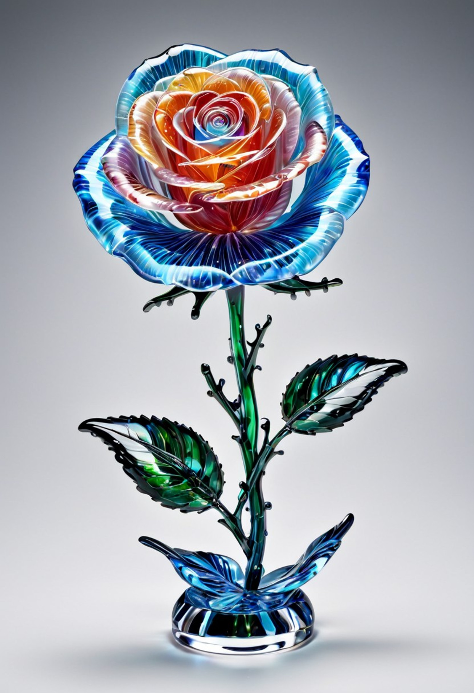 murano_glass_style, 
masterpiece, best quality, solo focus, detailed, an artwork of a stunning multi colored rose, glass rose, crystal rose, background sea,
bioluminescent, glowing