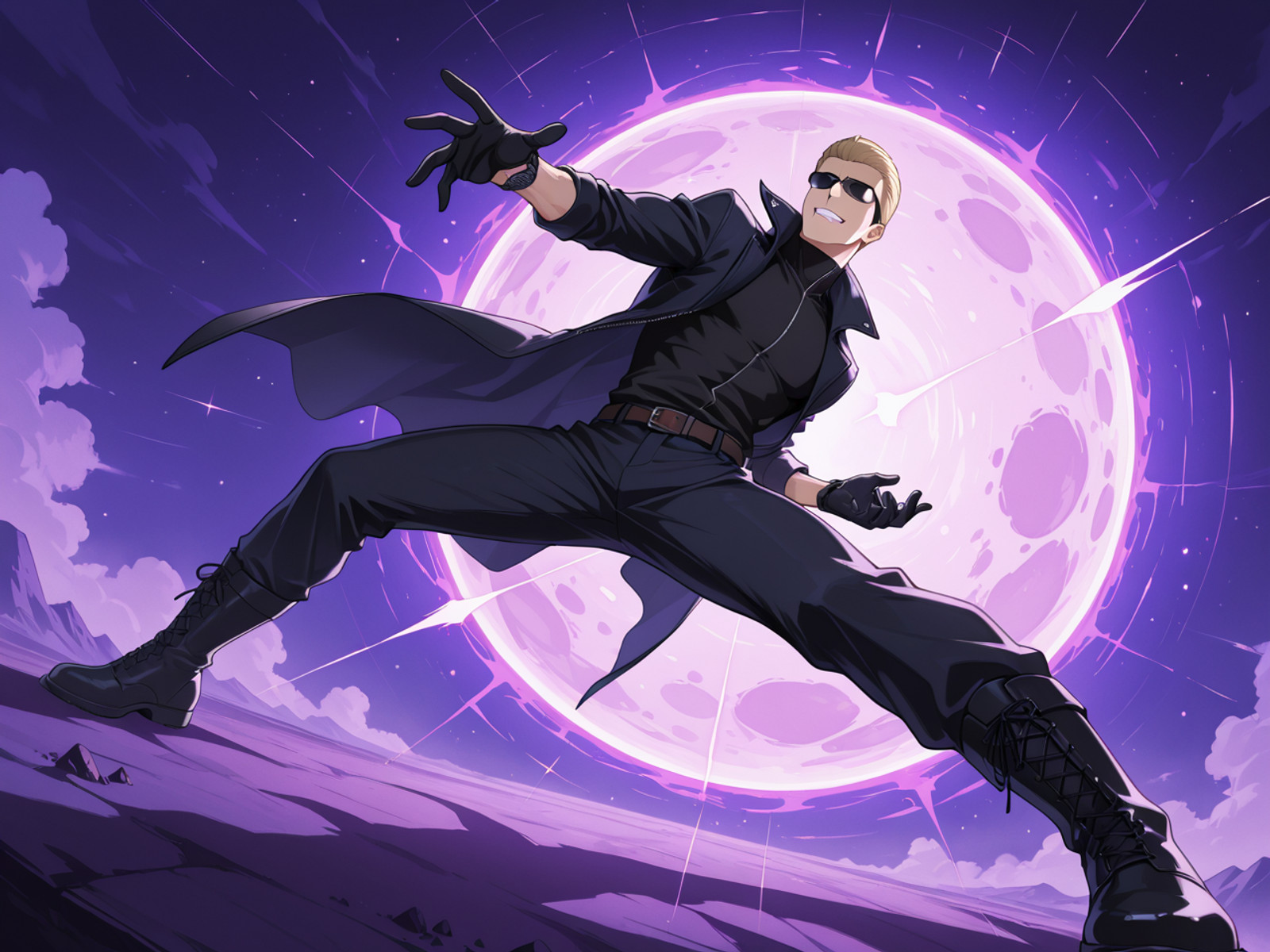 source_anime, absolutely gorgeous, ray tracing, interesting, exciting, spectacular, wonderful, amazing quality, absolutely eye-catching, very awa, lazypos1, (Sharp:1.5), (rendered:1.3),
BREAK best aesthetic, absurdres, anime illustration, Volumetric_Lighting, ultra-detailed, very aesthetic, intricate details, best_quality, anime style, Dramatic Lighting, perfect composition, dynamic lighting, vibrant colors, sharp lines, soft anime shading, smooth soft shadows, gradual shadow transitions, gentle gradients on skin and clothes, blended shading, soft diffuse shadows, airbrushed shadows, subtle soft highlights and shadows, (soft shading:1.35), (smooth gradients:1.3), volumetric soft lighting, cinematic soft shadows,
BREAK (((His hands glowed with a soft, purple light as he manipulated the fabric of reality, creating a small portal to another dimension))), dynamic pose, F4st,
BREAK Adult male, MiddleAged male, 45 years old male, male focus, (((<lora:albertwesker-guy-PONYv1:0.8>, albertwesker, 1boy, toned, athletic, fit, mature male))), glistening skin, perfection style, perfection, five fingers,
BREAK (((wearing black gloves, watch, belt, black coat, black pants, black turtleneck, zipper, black boots, open coat, simple coat))), ((sunglasses:1.3)),
BREAK ((slicked back hair, (short hair:1.7), blonde)),
BREAK ((angular face, sharp_featured face, handsome, charming, alluring)), orange iris, (sharp iris details), intricate iris detail, expressive eyes, perfect eyes, eyes hd, detailed eyes, pair of eyes, iris lines, double catchlights,
BREAK (((focused, intense glare, apathetic, contemptuous))), Expressive, emotional, Face Detailed,
BREAK (((set in Sinister, fog-covered island))), (((medium full shot))), dynamic angle, 4k, 8k, Ultra HD, Masterpiece, Best quality, Detailed background, foreshortening, extreme perspective,