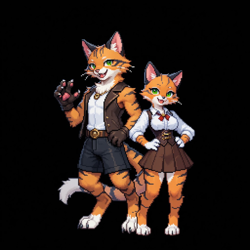 1boy, 1 girl, male, female, duo, full body, perfect anatomy, clear eyes, pixel art, hi-res 
1boy, [Felix, Felp