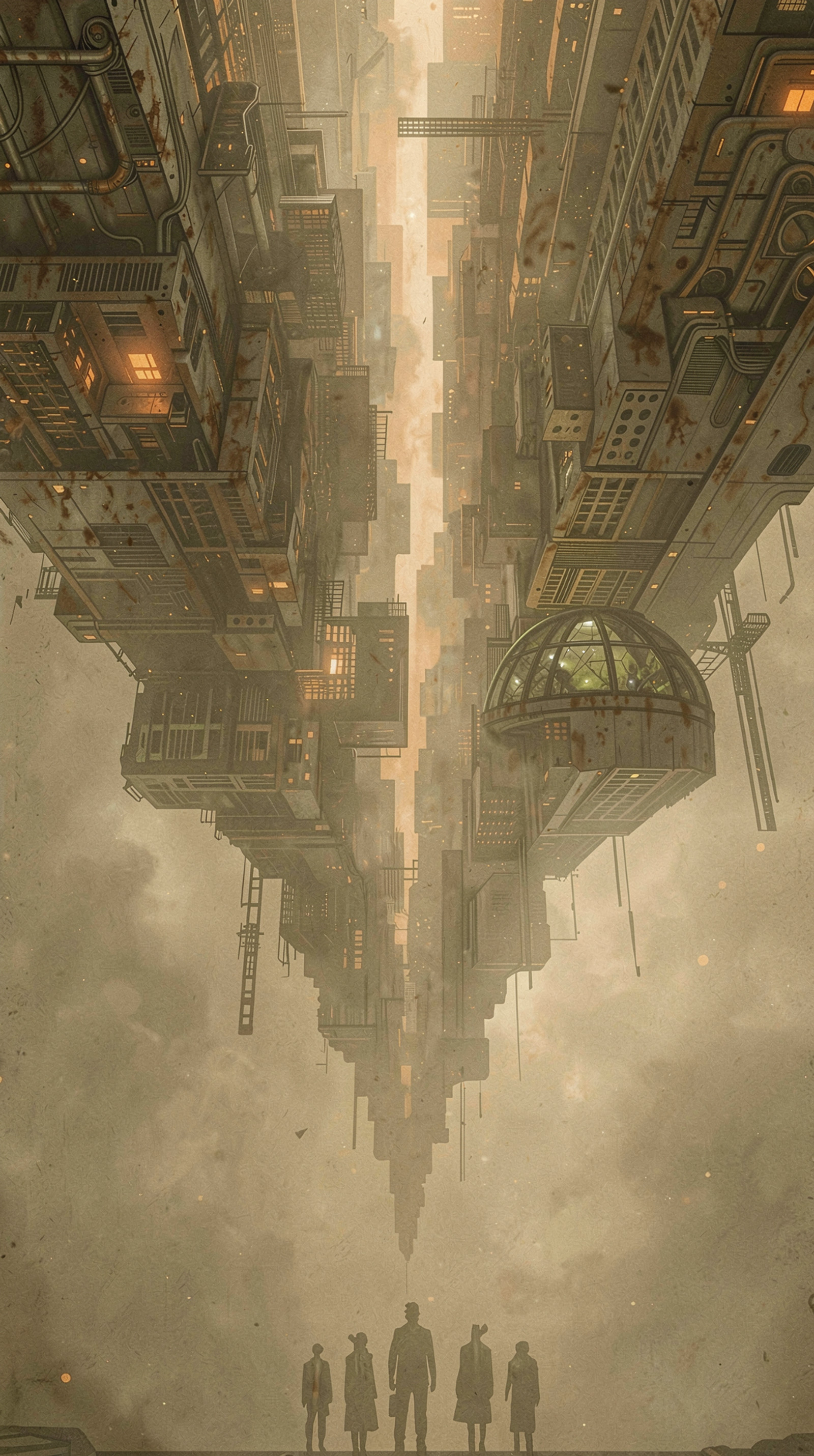Strictly preserving the composition, subject matter, and all elements of the original image (Image 1) unchanged, reference the art style of Image 2 and transform the style of Image 1 into the style of: Concept art, sci-fi industrial architecture, dome structures, hexagonal glass panels, atmospheric haze, muted ochre and olive green palette, soft ambient lighting, volumetric dust, weathered metal textures, subtle film grain, cinematic composition, muted contrast, dystopian aesthetic, detailed mechanical elements, muted earth tones, atmospheric depth, stylized concept illustration. <lora:YFG-ChatGPT-4o-Style-F2_Klein-3kv1:0.5> <lora:YFG-Zaat-Flux2-Klein-9B-_v1_2k:1>