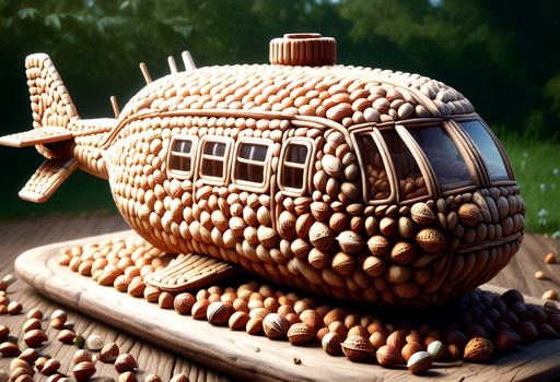 masterpiece, best quality, absurdres, ultra-detailed, 4k, rating_safe, score_9, score_8, aesthetic,
nutstylesnut:1.3, (whimsical helicopter made of hazelnuts):1.5 BREAK
(landing on a giant strawberry, sweet syrup glistening:1.2), (surreal food world):1.3 BREAK
(fuselage and rotors intricately detailed with hazelnut shells:1.4), (cockpit windows made of sugar glass):1.3 BREAK
(bright, cheerful lighting:1.2), (close-up shot focusing on textures):1.3 BREAK
aesthetic, delightfully absurd transportation:1.2