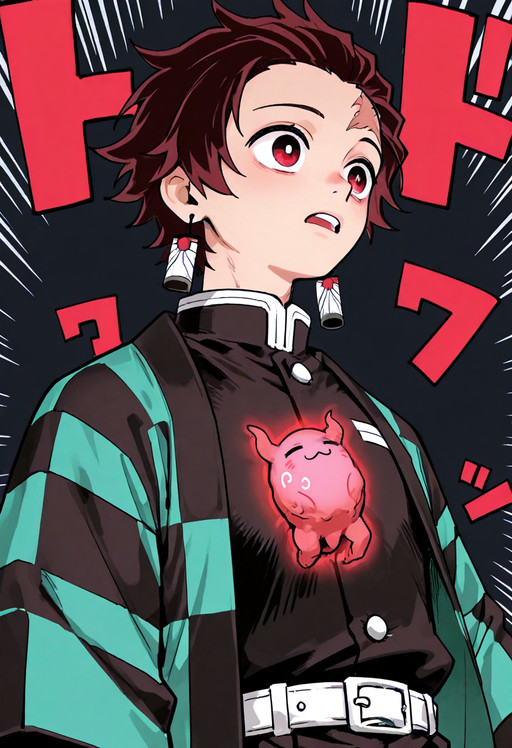 kamado tanjirou, kimetsu no yaiba, 1boy, demon slayer uniform, demon slayer uniform, red eyes, short hair, brown hair, red hair, scar on forehead, long sleeves, earrings, haori, haori thankmeme, upper body, view from below, surprised, x-ray vision, heart \(organ\), face on heart \(organ\), :3, text background, dark background, looking away, emphasis lines,  , highres, masterpiece, best quality, amazing quality, very awa, very aesthetic, , <lora:Illust\edit\new\thankyou_chainsawman_v1.safetensors:1.0:1.0> <lora:SDXL1.0\dmd2Sdxl4stepMerge.jcNz.safetensors:1.0:1.0>
