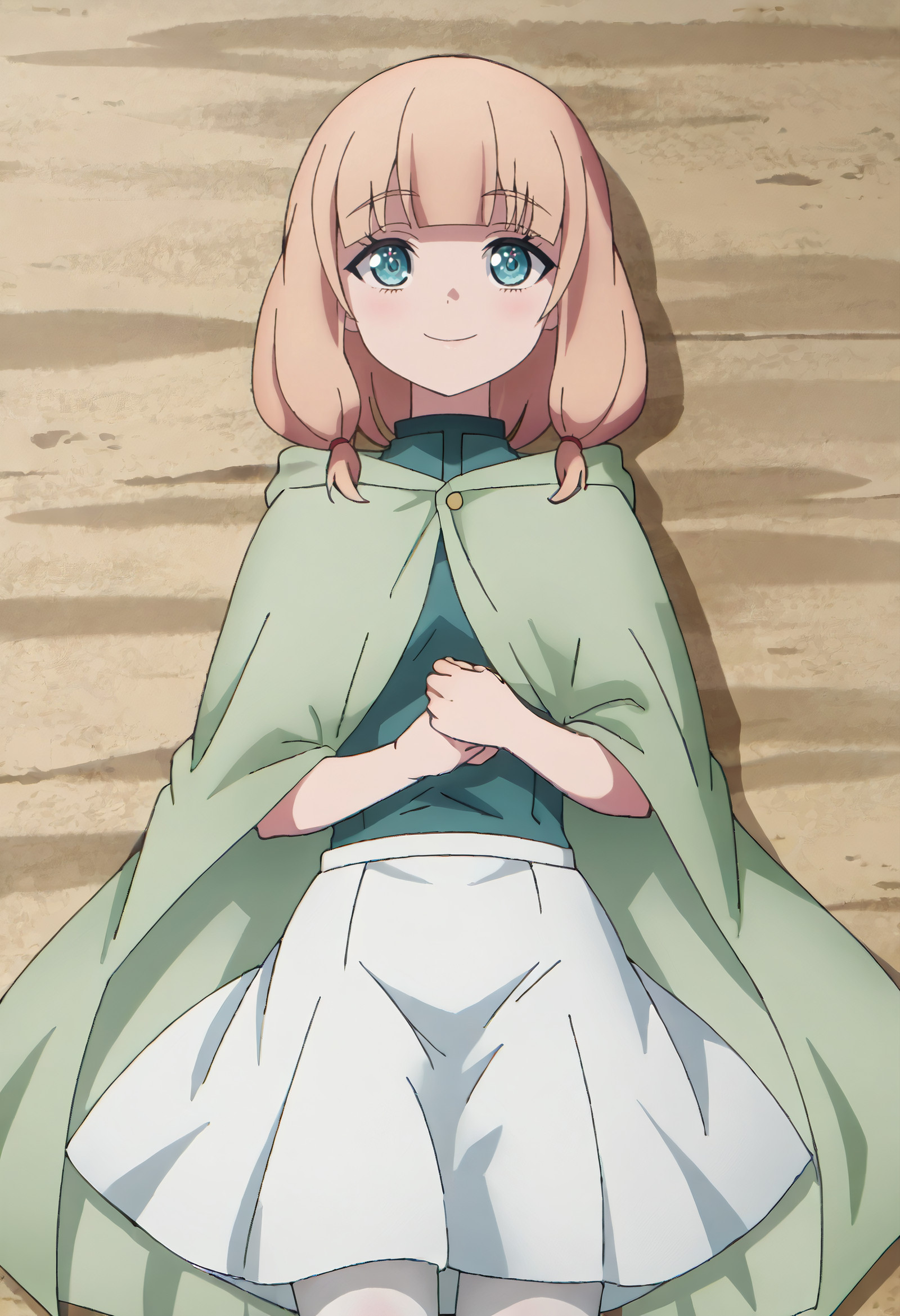    score_9, score_8_up, score_7_up, source_anime, anime_screencap, detailed_face, Loving, gentle smile, eyes softened with tenderness, MSNSaty, blunt_bangs, blue_eyes, blonde_hair, medium_hair, sidelocks,  solo, SatyCloak, cloak, green_cloak, hood, hooded_cloak, pink_hair, low_twintails, twintails, hood_down, shirt, long_hair, school_uniform, skirt, white_skirt, brown_footwear, ankle_boots, pantyhose, boots, low-tied_sidelocks, green_hood, green_shirt, collared_shirt, white_pantyhose,  lying, on back, front view, high-angle_view, <segment:girl's face,0.55,0.2//cid=11> absurdres, masterpiece, detailed face, perfect face, correct face, perfect anatomy, accurate, sharp lines, beautiful, extremely detailed, source_anime, anime screencap, Loving, gentle smile, eyes softened with tenderness, MSNSaty, blunt_bangs, blue_eyes, blonde_hair, medium_hair, sidelocks, 