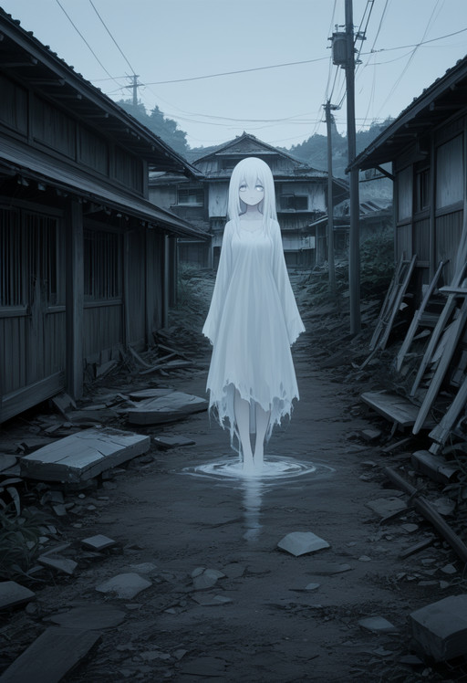 1girl, ghost girl, abandoned Japanese village, 
masterpiece,best quality,amazing quality