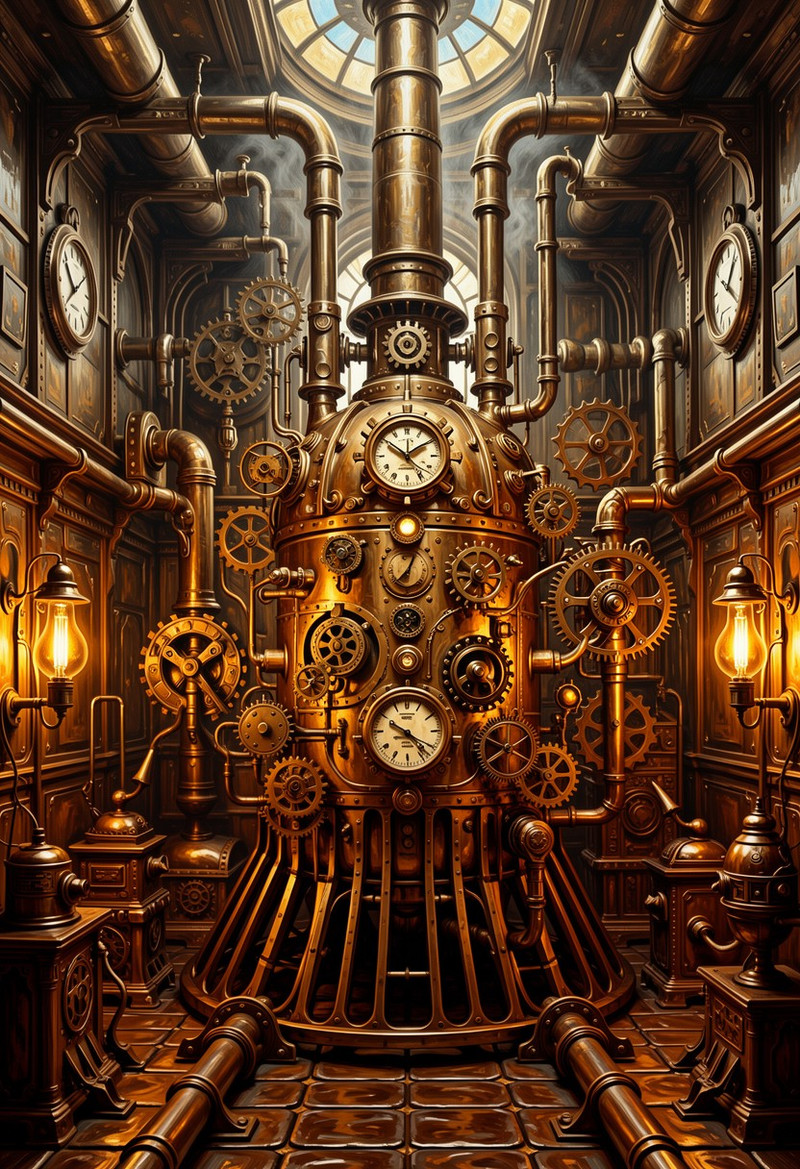 painterly digital painting, (Retro-futurism art style:1.2) (Steampunk art style:1.6)  high gloss, beautiful, ,
