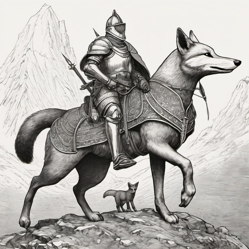 4n1mec3l, a knight riding a giant fox