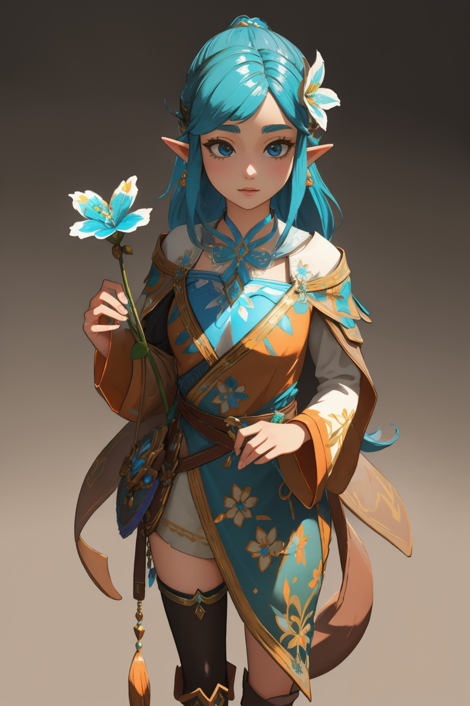 1girl, <lora:SilentPrincessBotW:0.8> SilentPrincessBotW, flower, 3D Rendering, Ghastly "Dog of Death", masterpiece, Depth of field 270mm, female