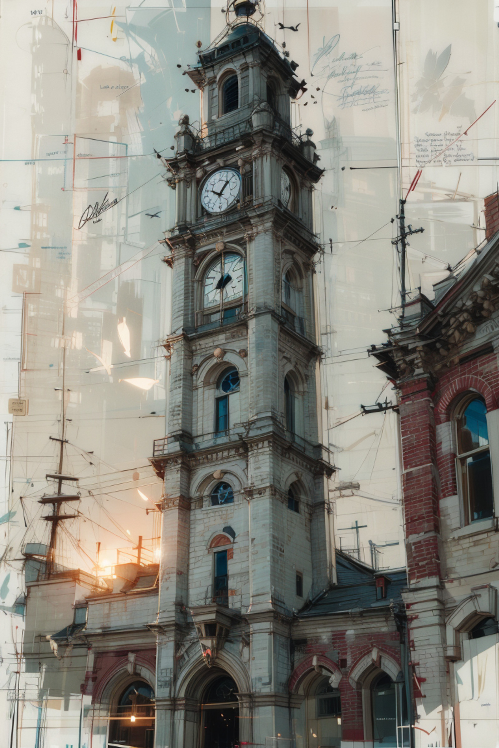 clock tower, <lora:artisandraftstyle-v3rsefx-v1:1> adstyle, sketch, scenery, white background, english text, signature,