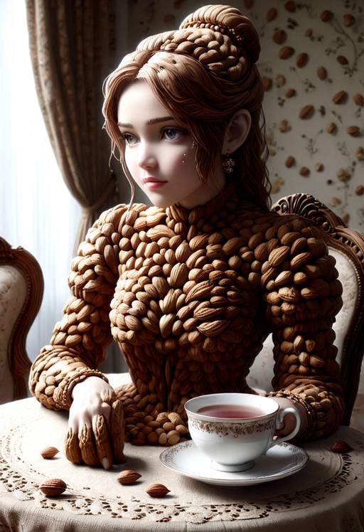 masterpiece, best quality, absurdres, ultra-detailed, photorealistic, 4k, rating_safe, score_9, score_8, aesthetic,
nutstylesnut:1.3, (T-800 Terminator made entirely of walnuts and pecans):1.5 BREAK
(sitting daintily at a tiny, ornate porcelain tea table:1.2), (holding an impossibly small teacup with one metal-nut finger):1.3 BREAK
(body showing intricate, crunchy textures of mixed nuts:1.4), (glowing red optic sensors made of candied cherries):1.3 BREAK
(elegant Victorian tea room, mismatched floral wallpaper:1.2), (doily tablecloth with a spilled sugar cube):1.3 BREAK
(soft, warm lamplight casting long shadows:1.2), (wide shot capturing the absurdity):1.3 BREAK
aesthetic, hilariously out of place cyborg:1.2
<strong>Additional LORA recommendation</strong></p>